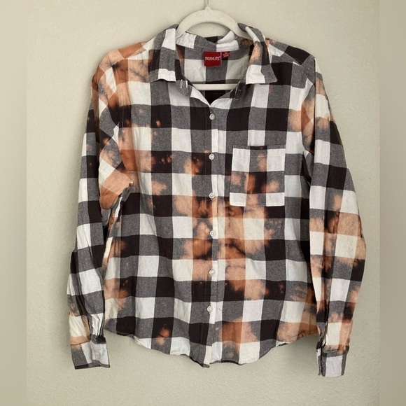 Peanuts Medium Bleach Splatter Button Up Long Sleeve Shirt 90’s Grunge Style - Picture 3 of 8